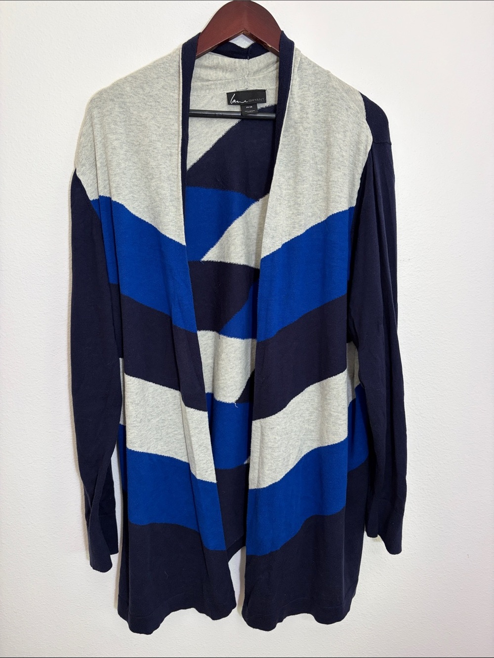 Lane Bryant Chevron Open-Front Cardigan in Navy, Blue & Gray
